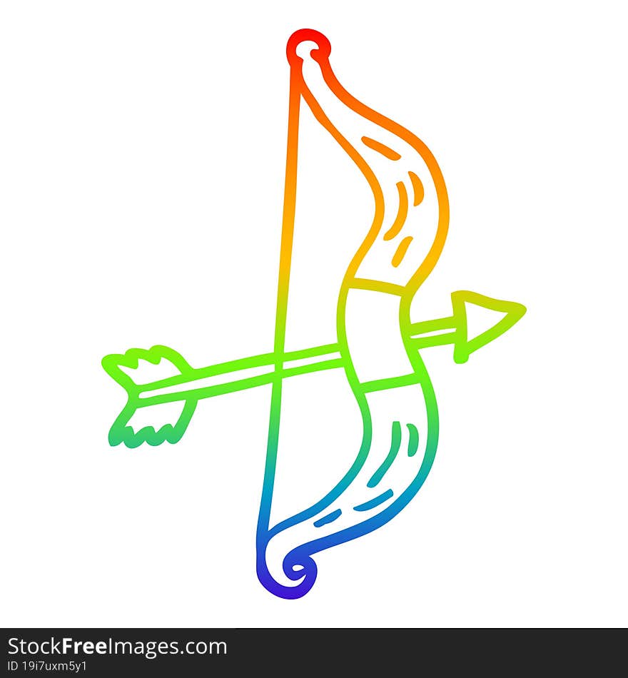 Rainbow Gradient Line Drawing Cartoon Bow And Arrow