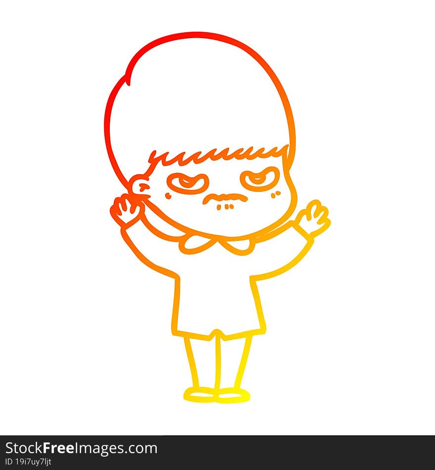 warm gradient line drawing annoyed cartoon boy