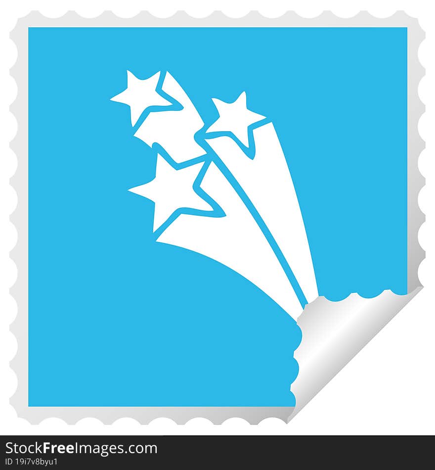 square peeling sticker cartoon of a shooting stars