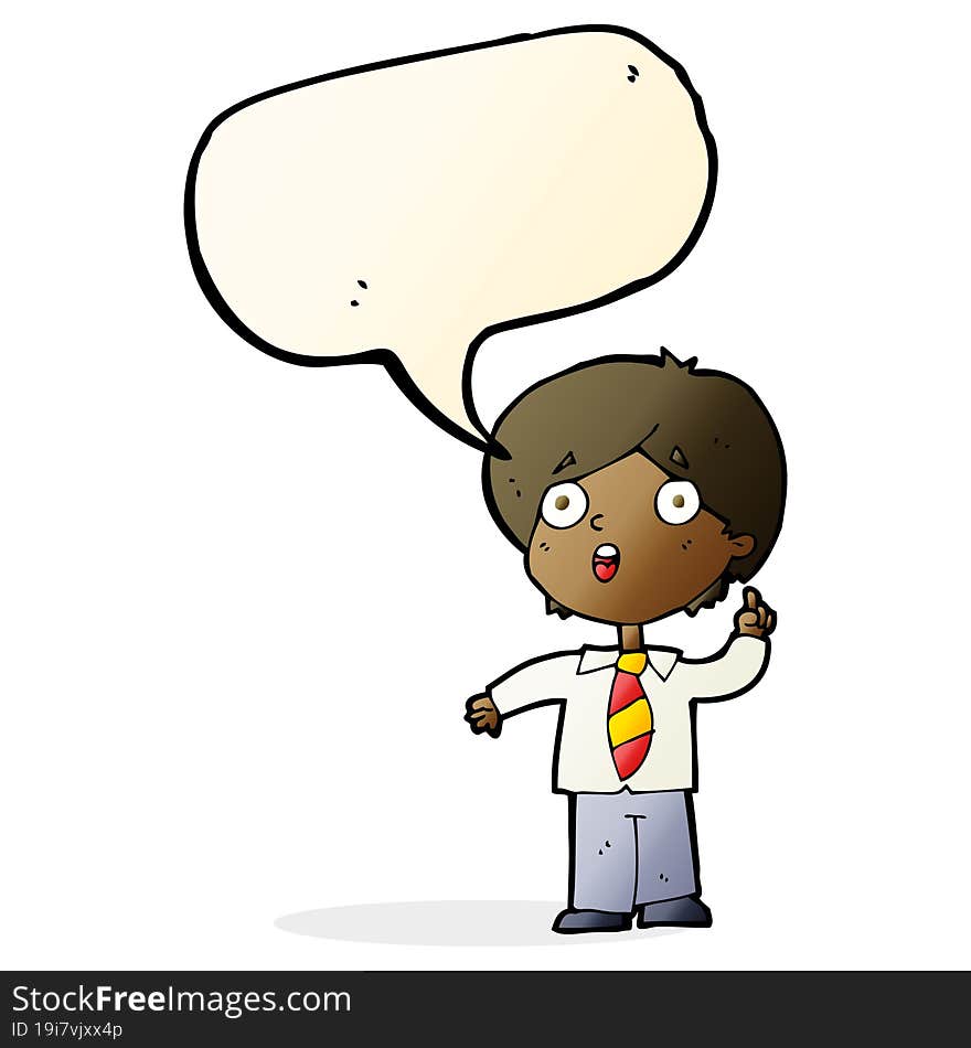 Cartoon Schoolboy Answering Question With Speech Bubble