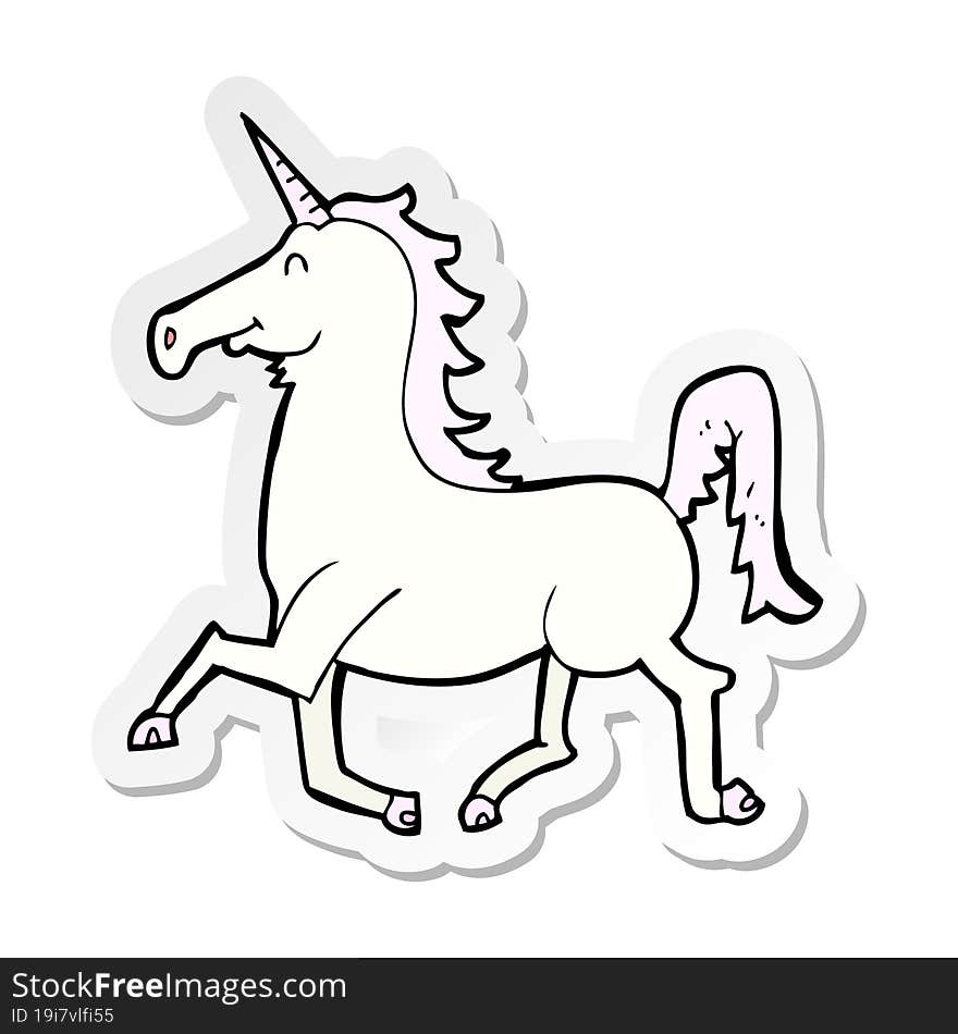 sticker of a cartoon unicorn