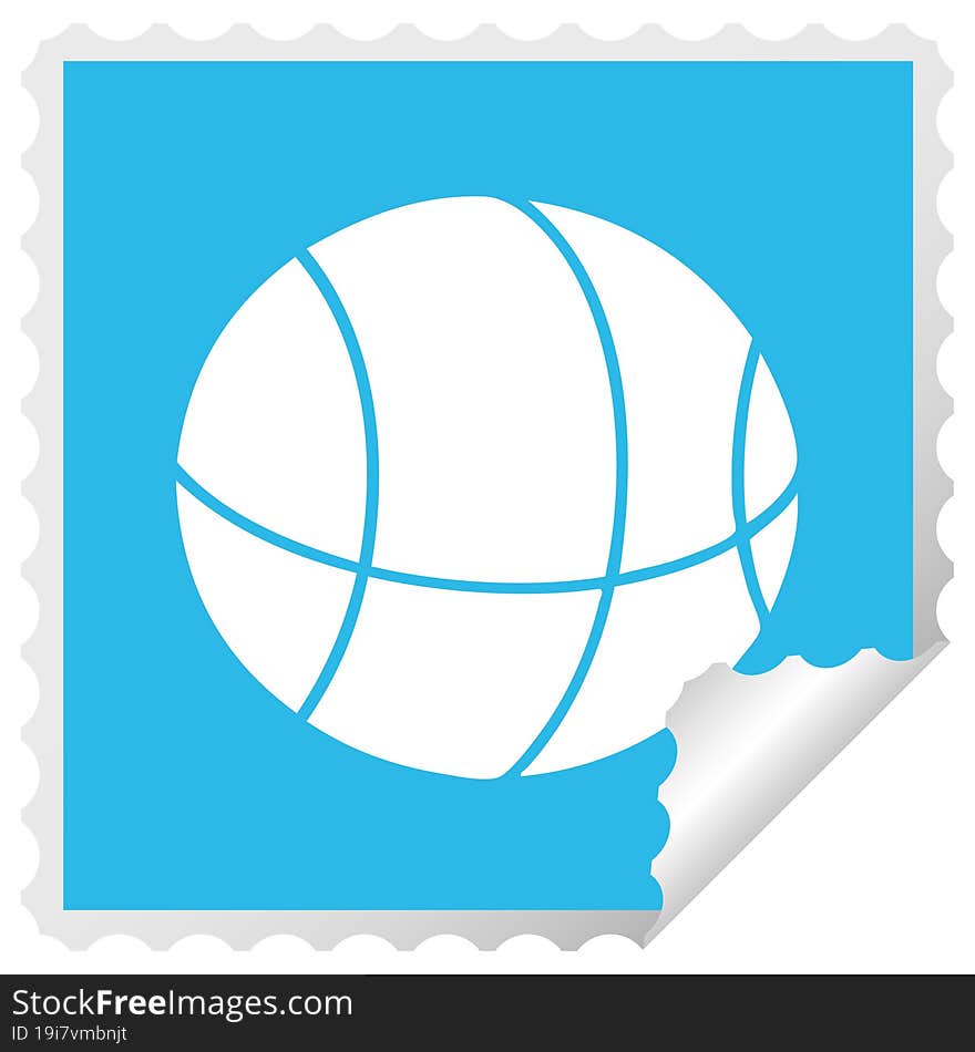 square peeling sticker cartoon of a basket ball