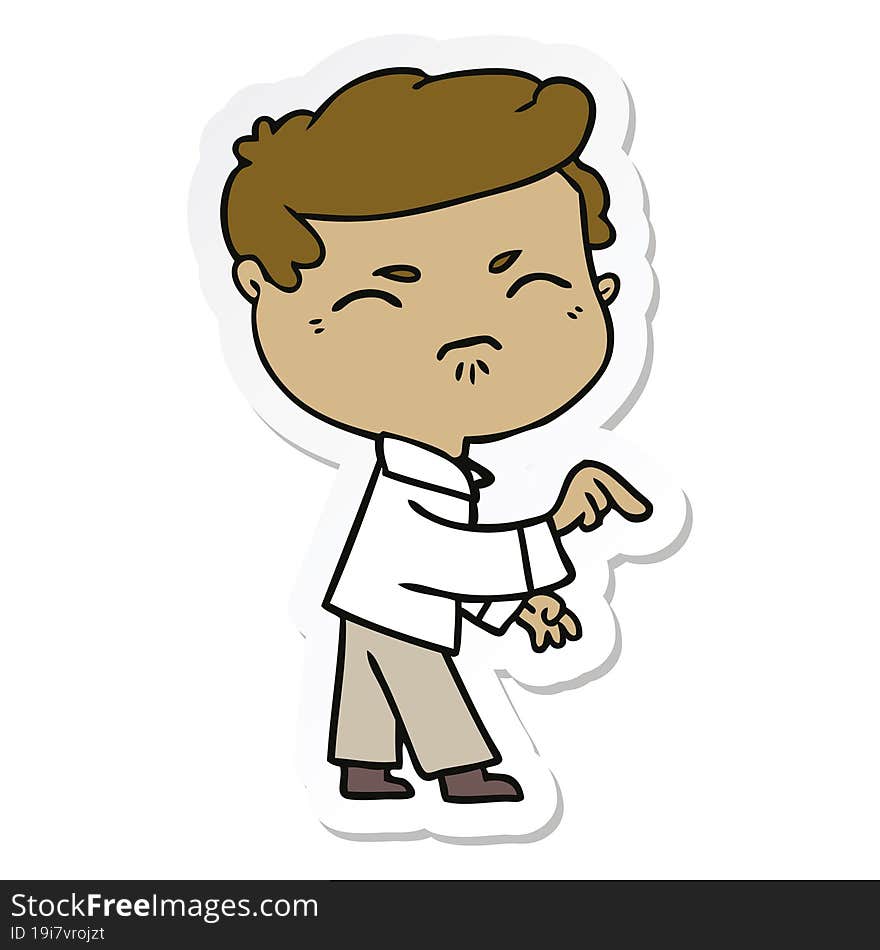 sticker of a cartoon annoyed man pointing finger