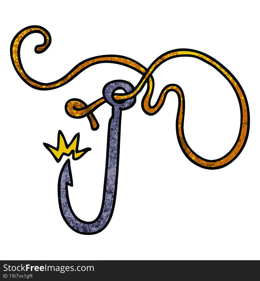 textured cartoon doodle of a sharp fishing hook