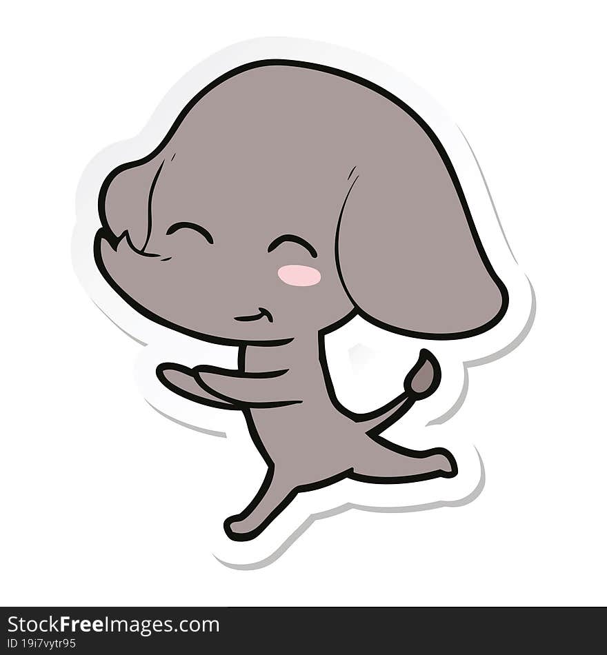 sticker of a cute cartoon elephant running