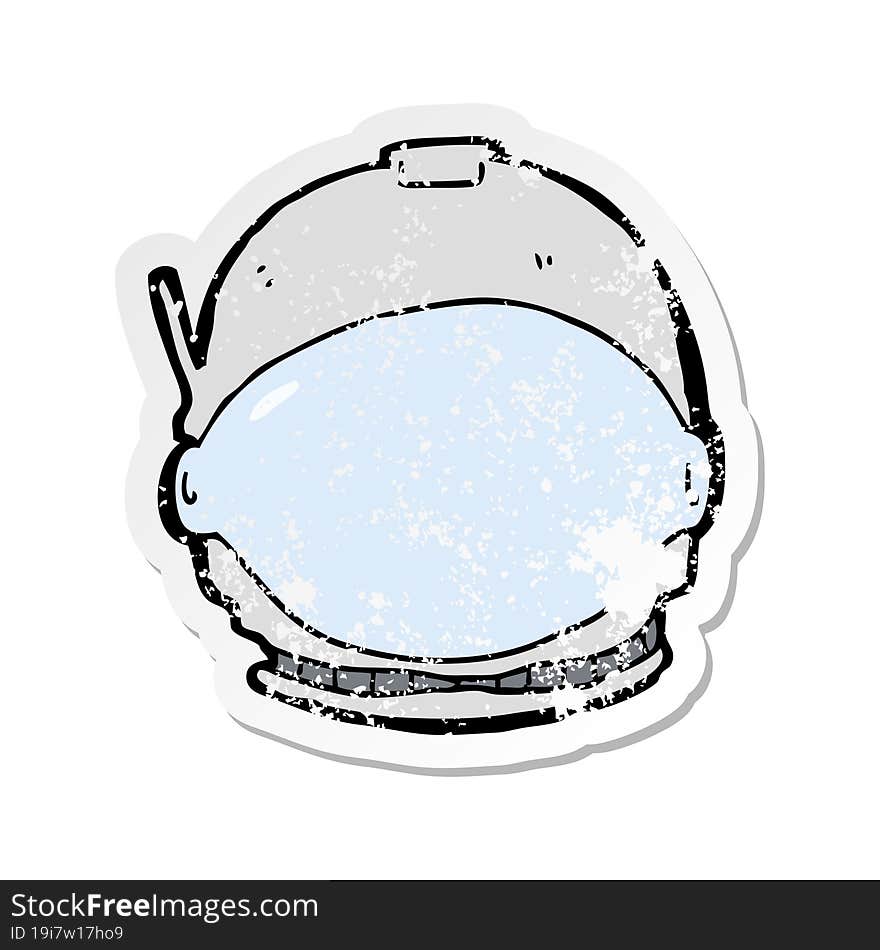 retro distressed sticker of a cartoon astronaut face