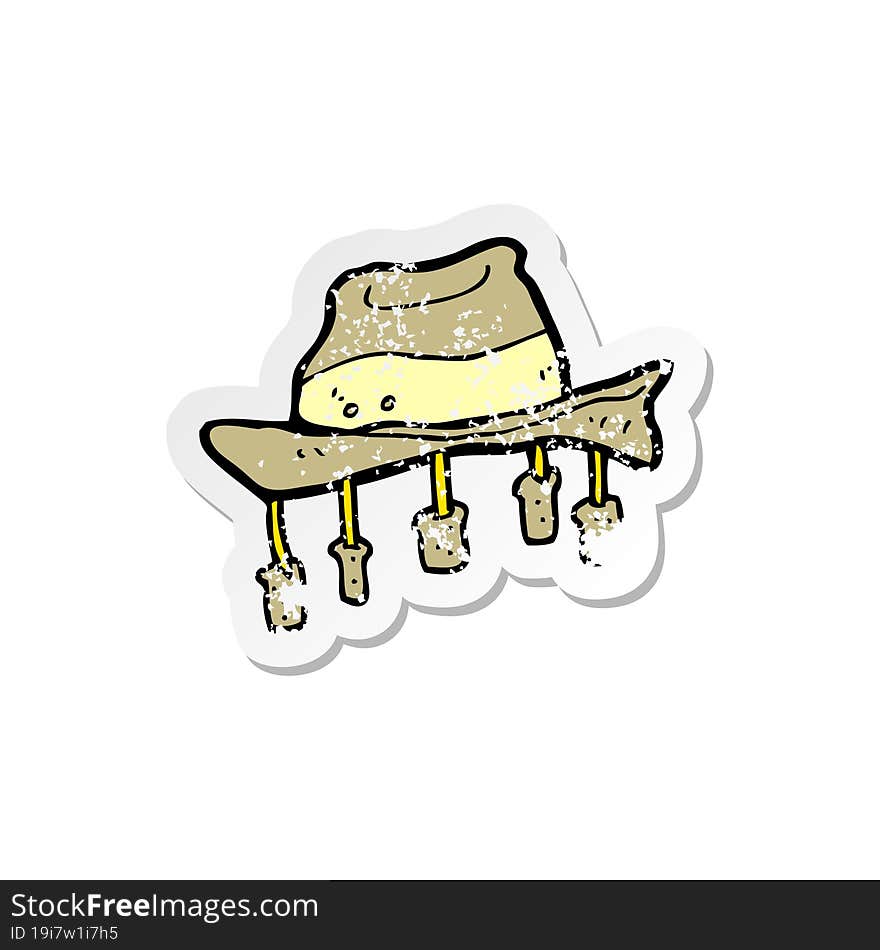 Retro Distressed Sticker Of A Cartoon Hat With Corks