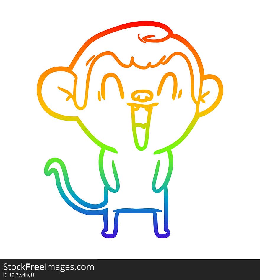 rainbow gradient line drawing of a cartoon laughing monkey