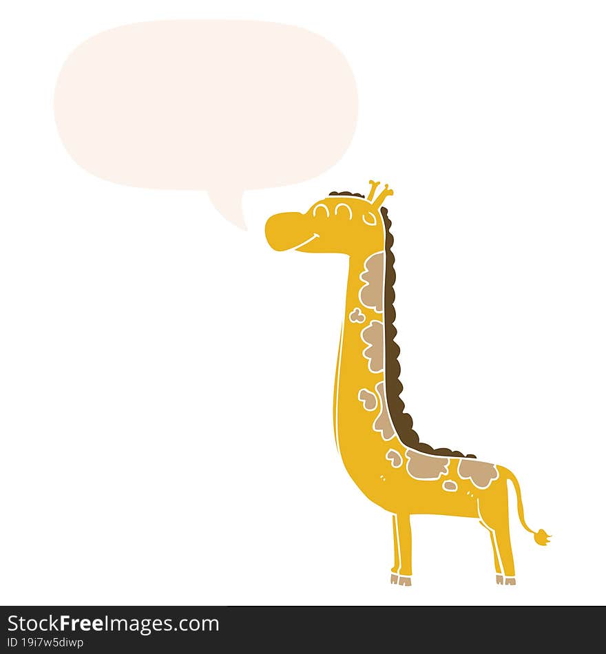 cartoon giraffe with speech bubble in retro style