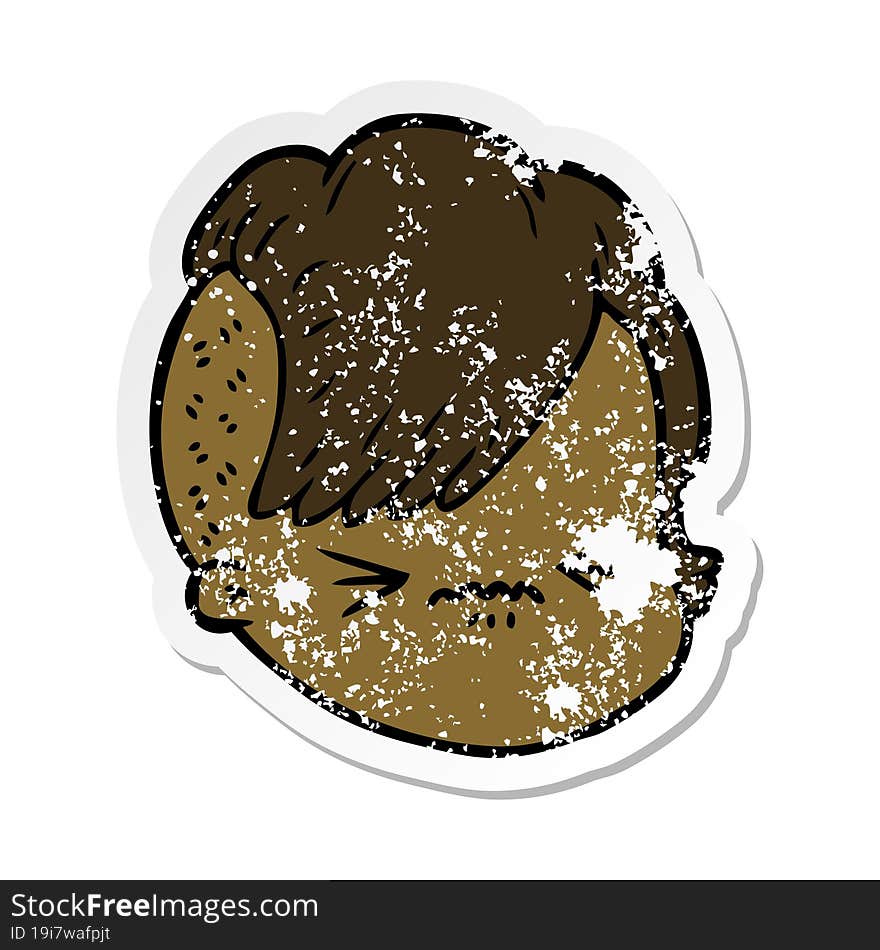 distressed sticker of a cartoon female face