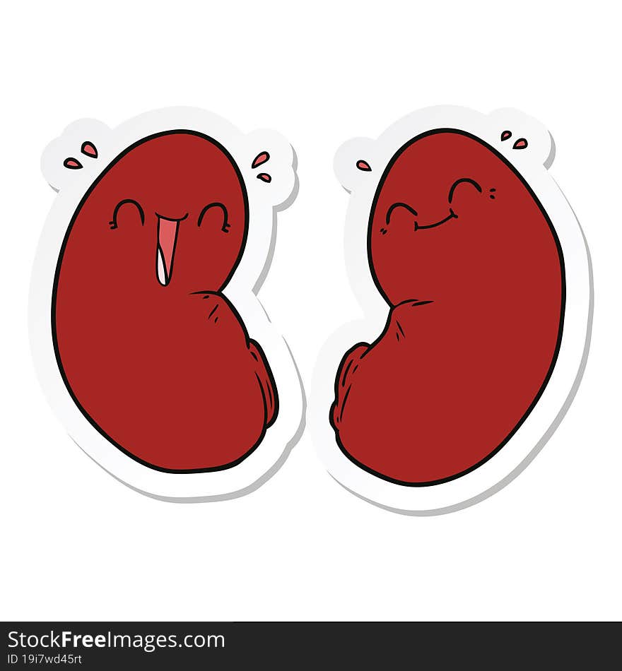 sticker of a cartoon happy kidneys