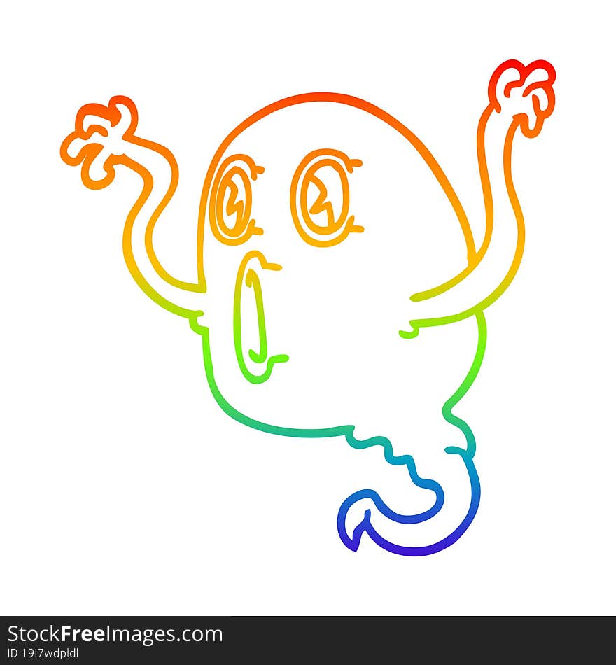 rainbow gradient line drawing of a spooky cartoon ghost