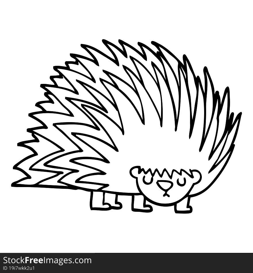 line drawing cartoon spiky hedgehog