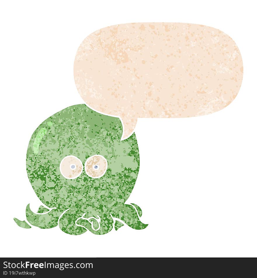 cartoon octopus and speech bubble in retro textured style