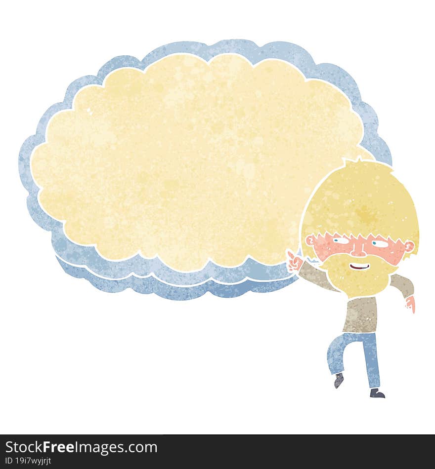 Cartoon Man Pointing At Text Cloud Space