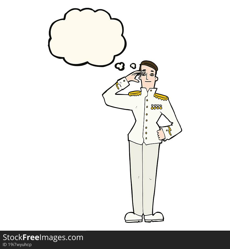 cartoon military man in dress uniform with thought bubble