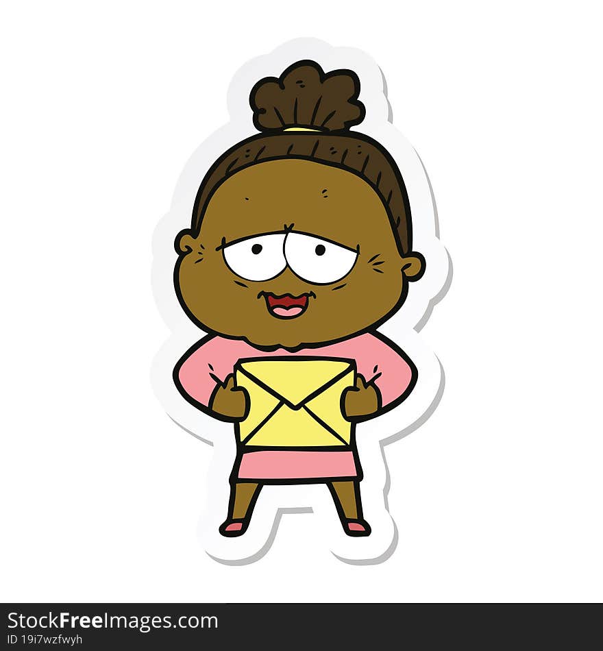 sticker of a cartoon happy old lady