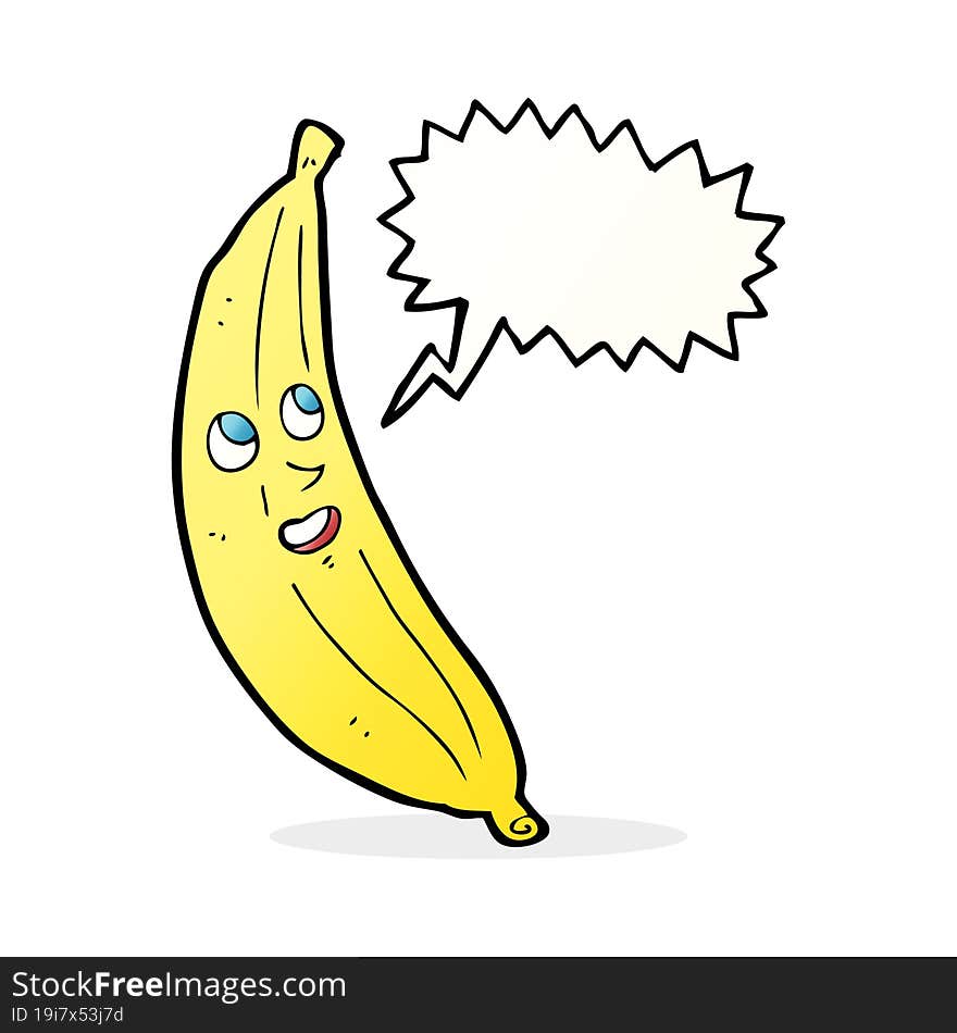 cartoon happy banana with speech bubble