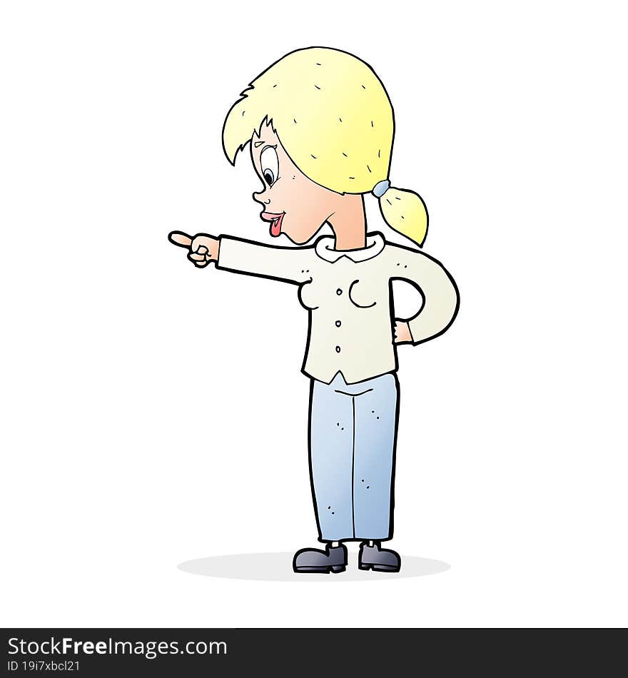 cartoon enthusiastic woman pointing