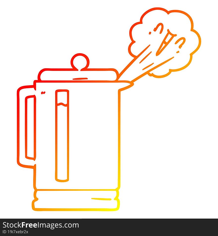 warm gradient line drawing of a cartoon electric kettle boiling