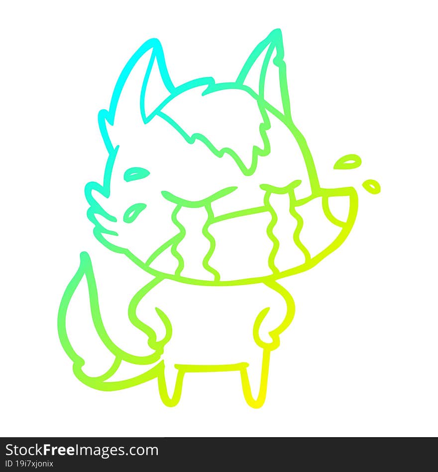 cold gradient line drawing cartoon crying wolf