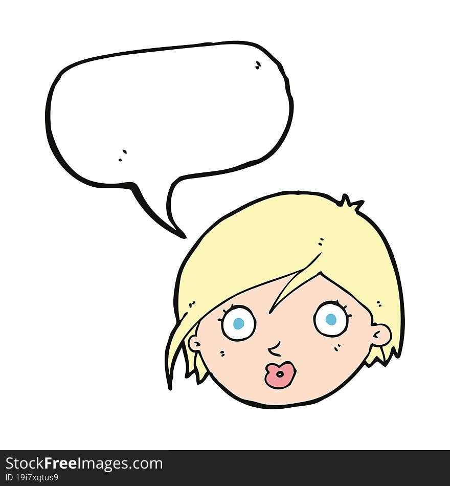 Cartoon Surprised Female Face With Speech Bubble