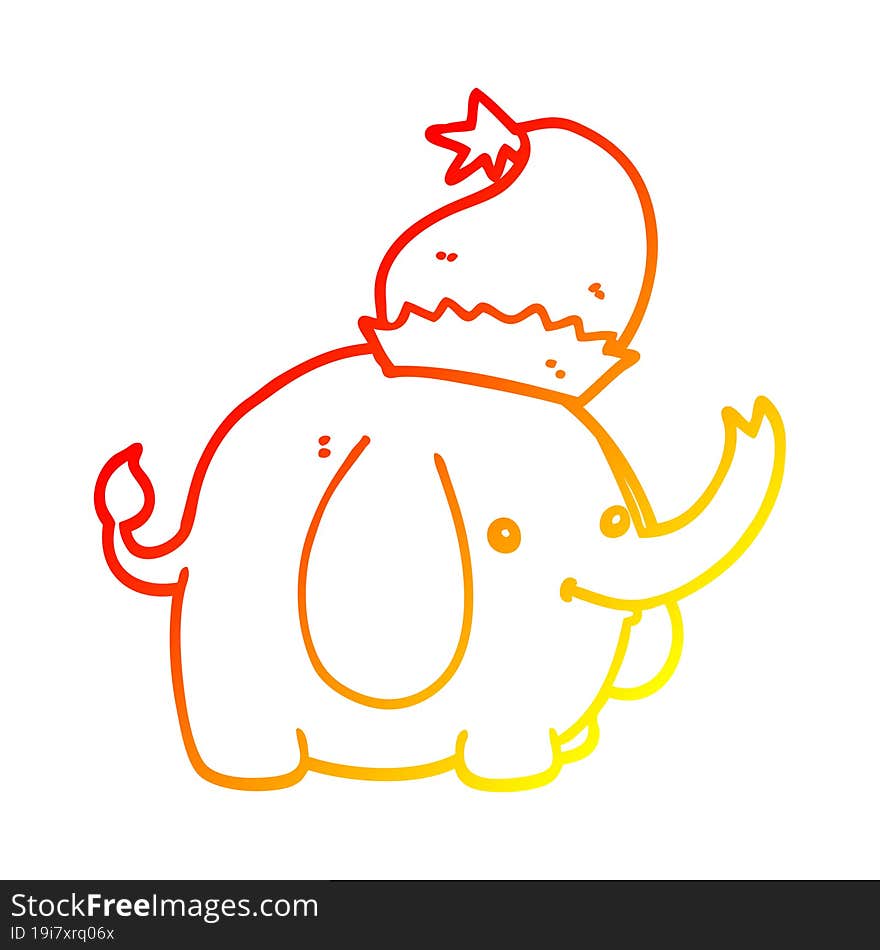 warm gradient line drawing cute cartoon christmas elephant