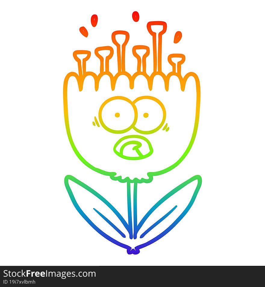 rainbow gradient line drawing cartoon shocked flower