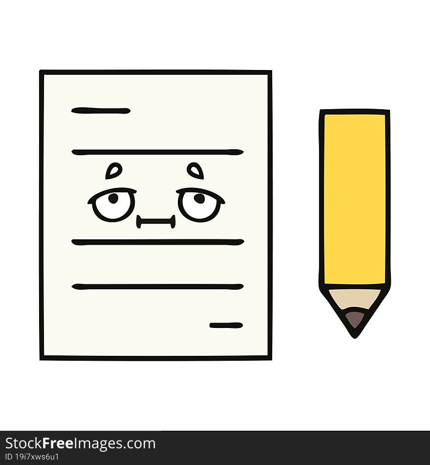 cute cartoon of a test paper. cute cartoon of a test paper