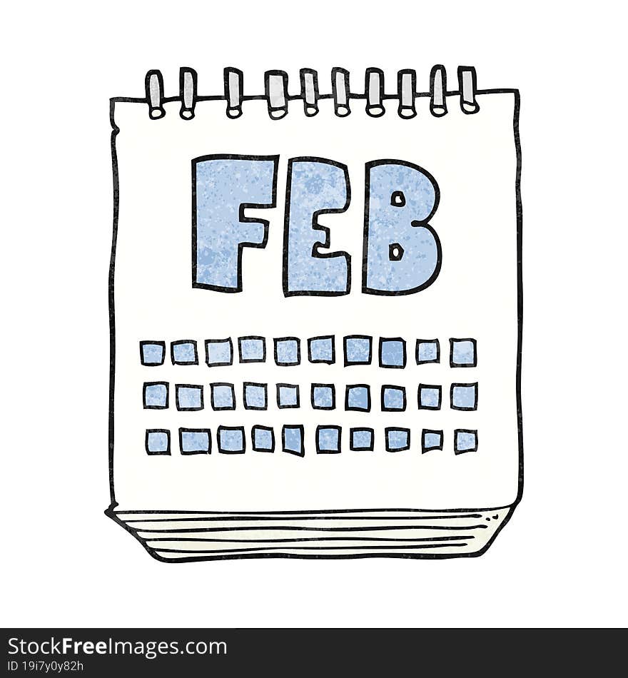 textured cartoon calendar showing month of february