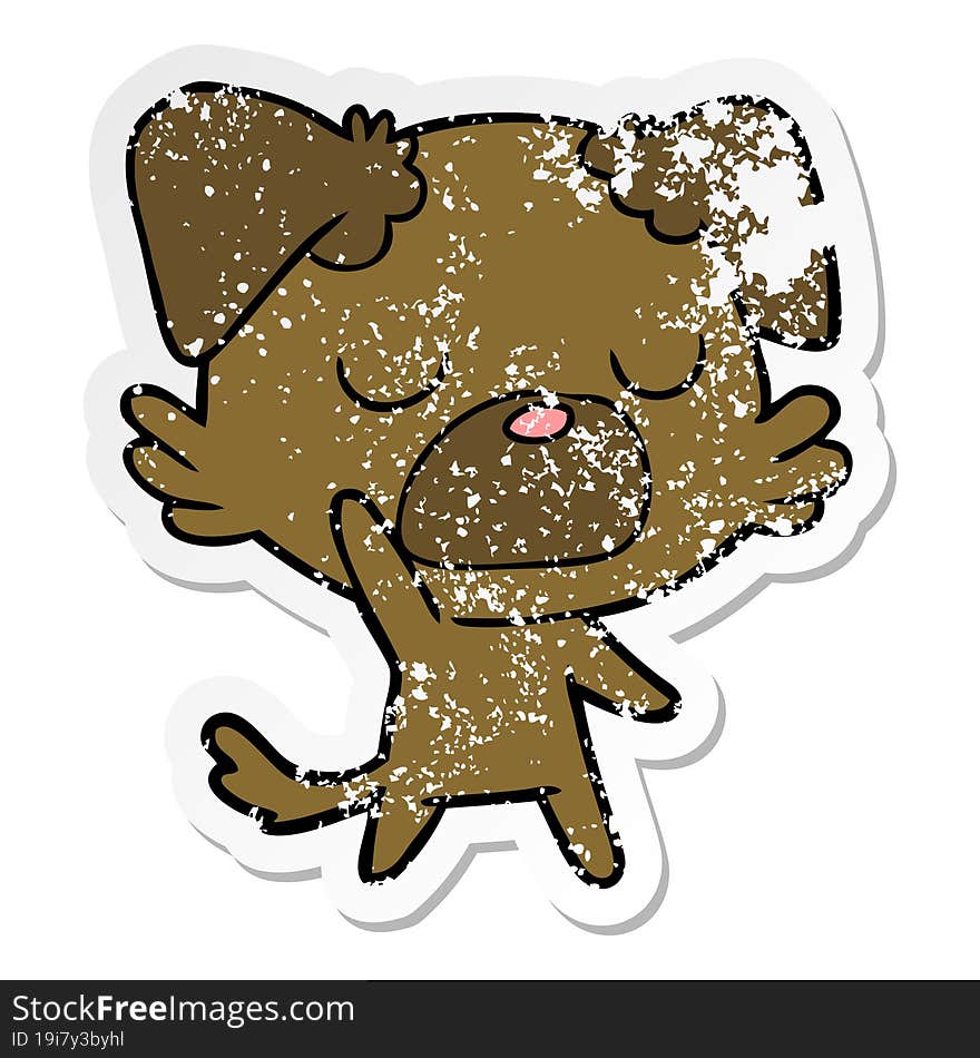 distressed sticker of a cartoon dog