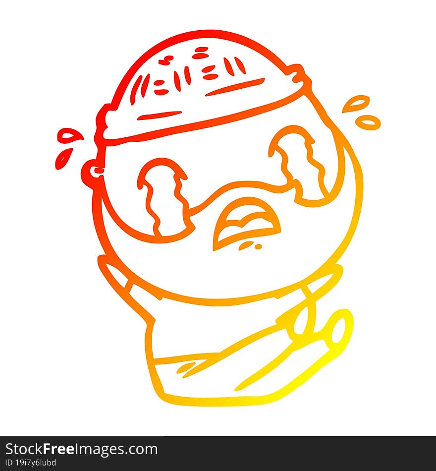 warm gradient line drawing cartoon bearded man crying