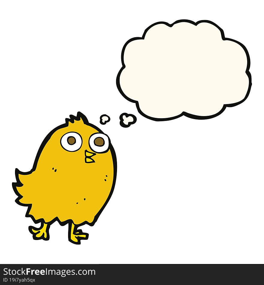 cartoon happy bird with thought bubble