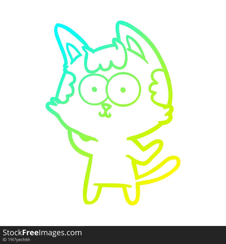 cold gradient line drawing of a happy cartoon cat