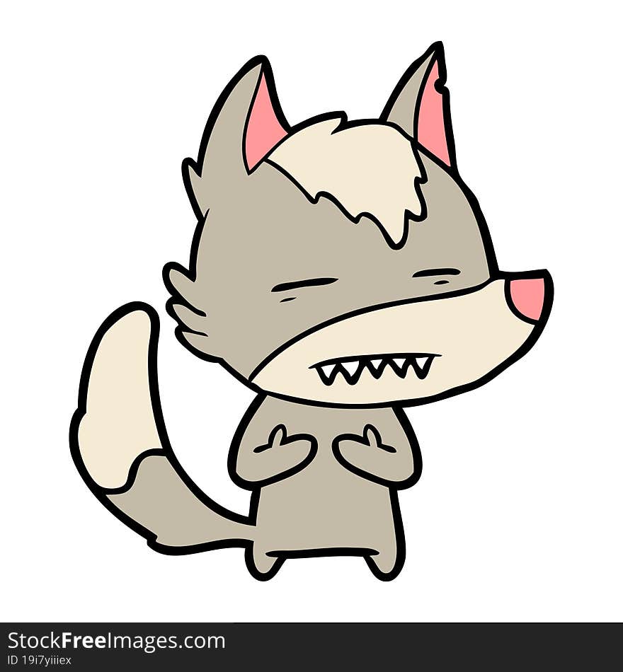 cartoon wolf showing teeth. cartoon wolf showing teeth