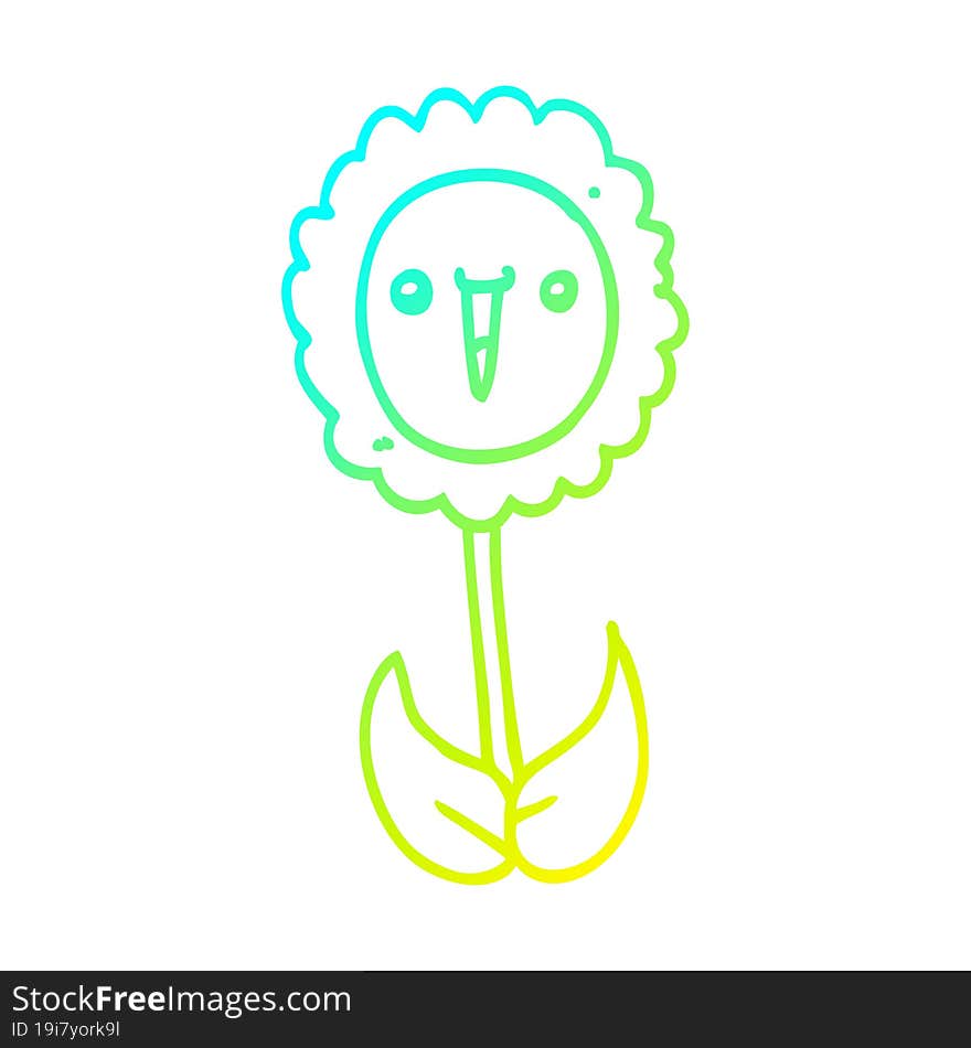 Cold Gradient Line Drawing Cartoon Flower