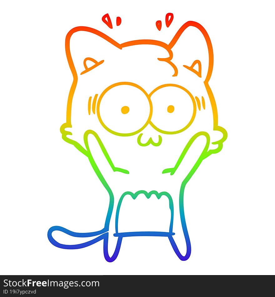 rainbow gradient line drawing cartoon surprised cat