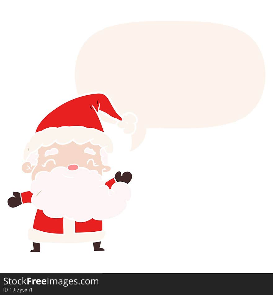 cartoon santa claus and speech bubble in retro style