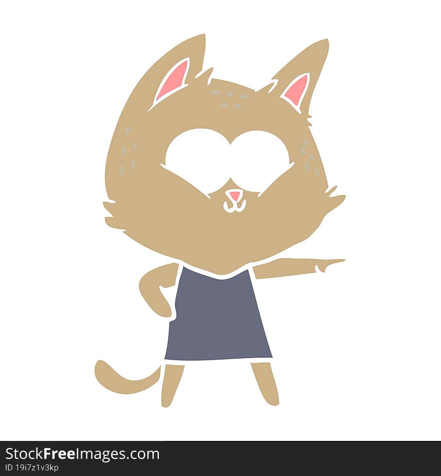 flat color style cartoon cat girl pointing