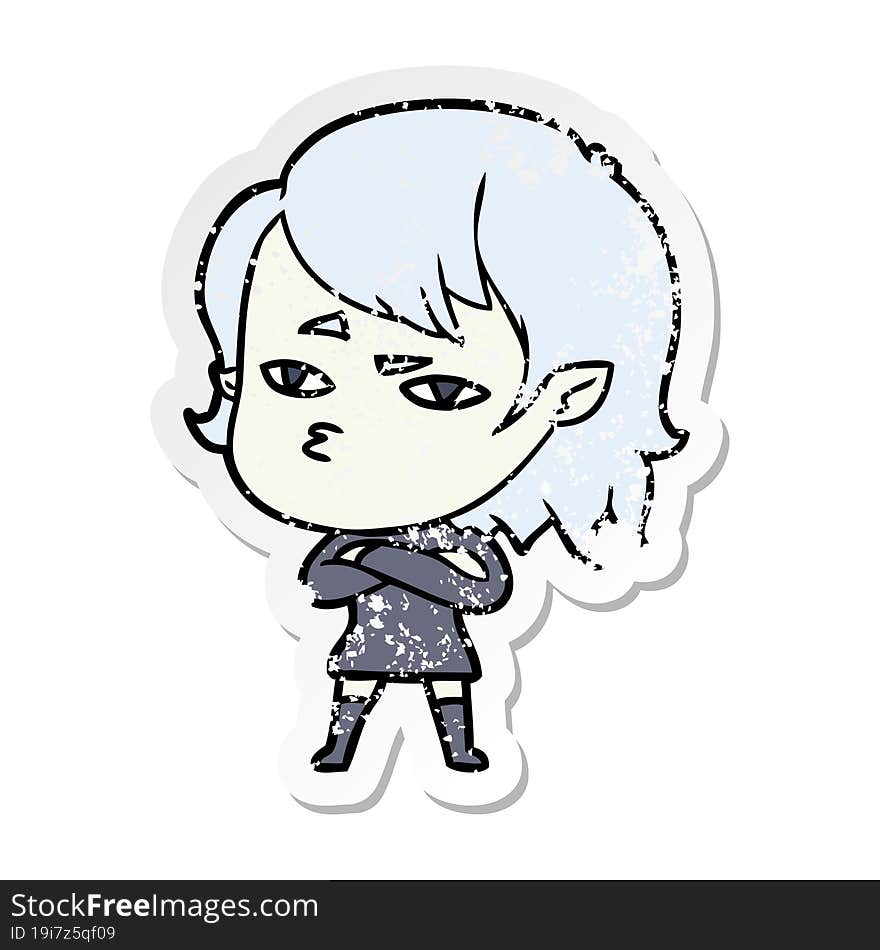 distressed sticker of a cartoon vampire girl