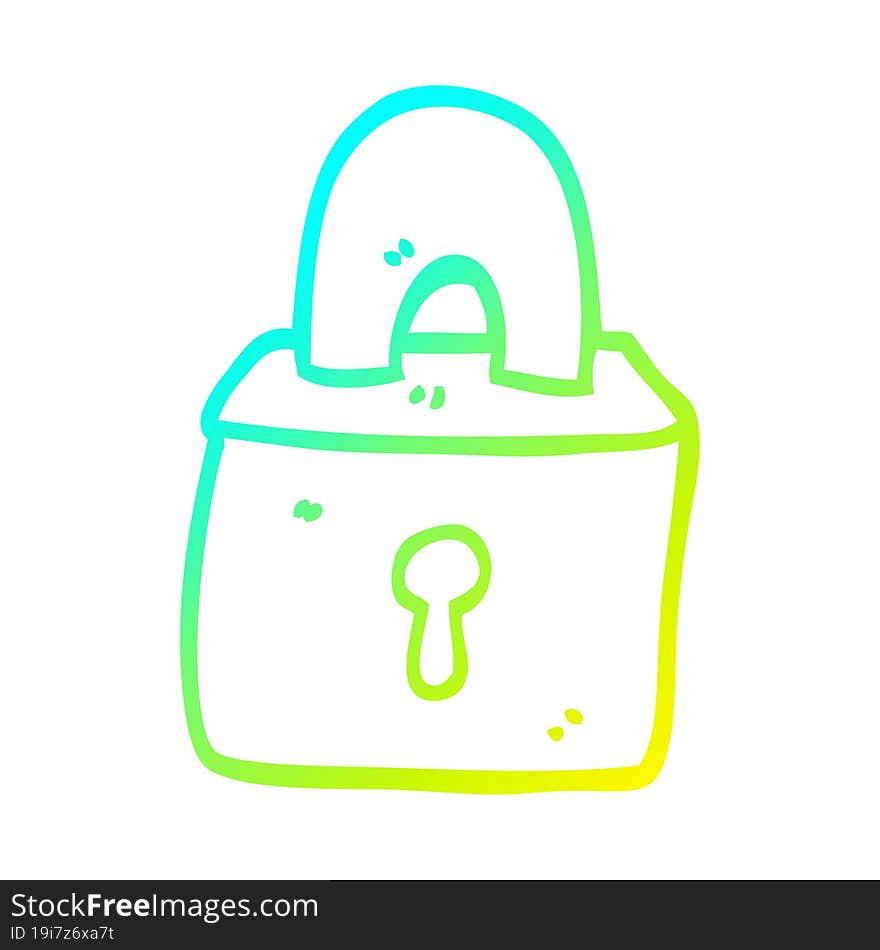 cold gradient line drawing of a cartoon locked padlock