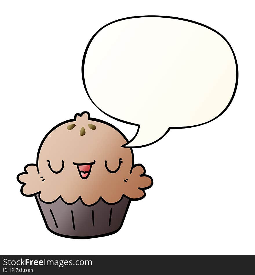 Cute Cartoon Pie And Speech Bubble In Smooth Gradient Style