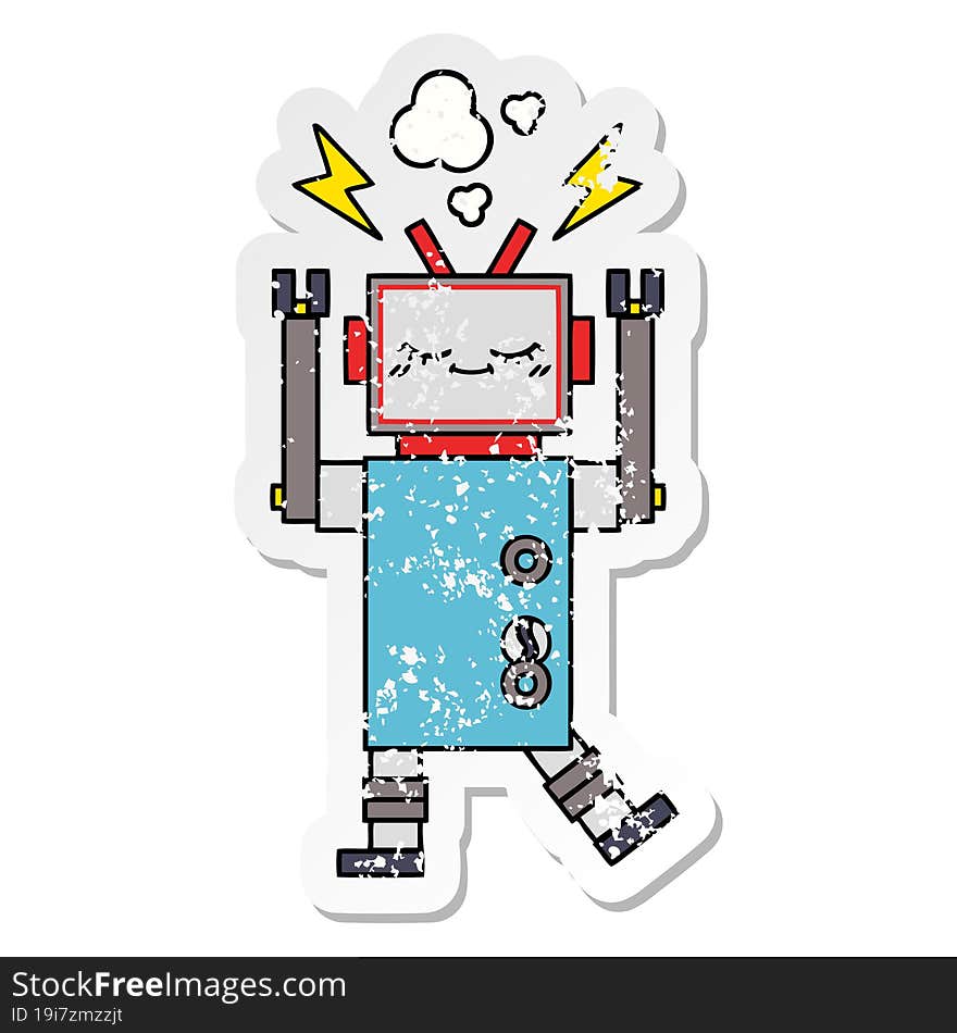 distressed sticker of a cute cartoon dancing robot