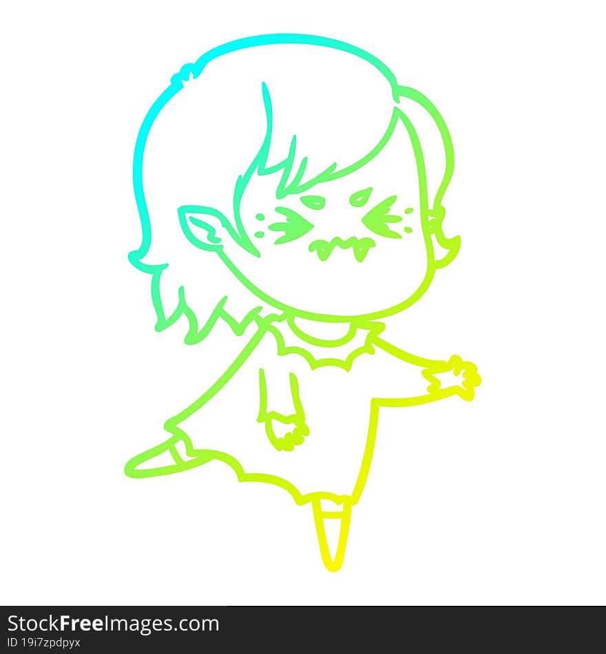 cold gradient line drawing annoyed cartoon vampire girl