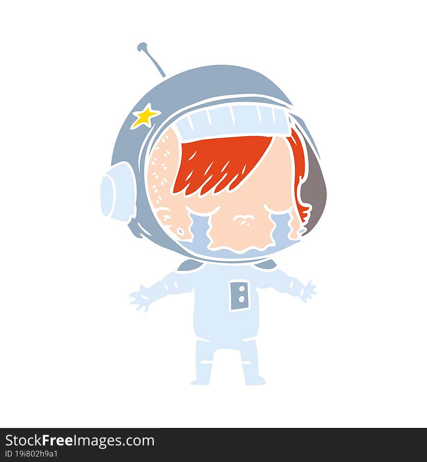 Flat Color Style Cartoon Crying Astronaut Girl