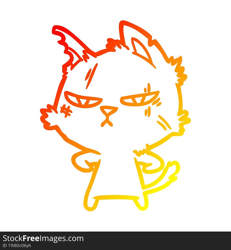 warm gradient line drawing tough cartoon cat