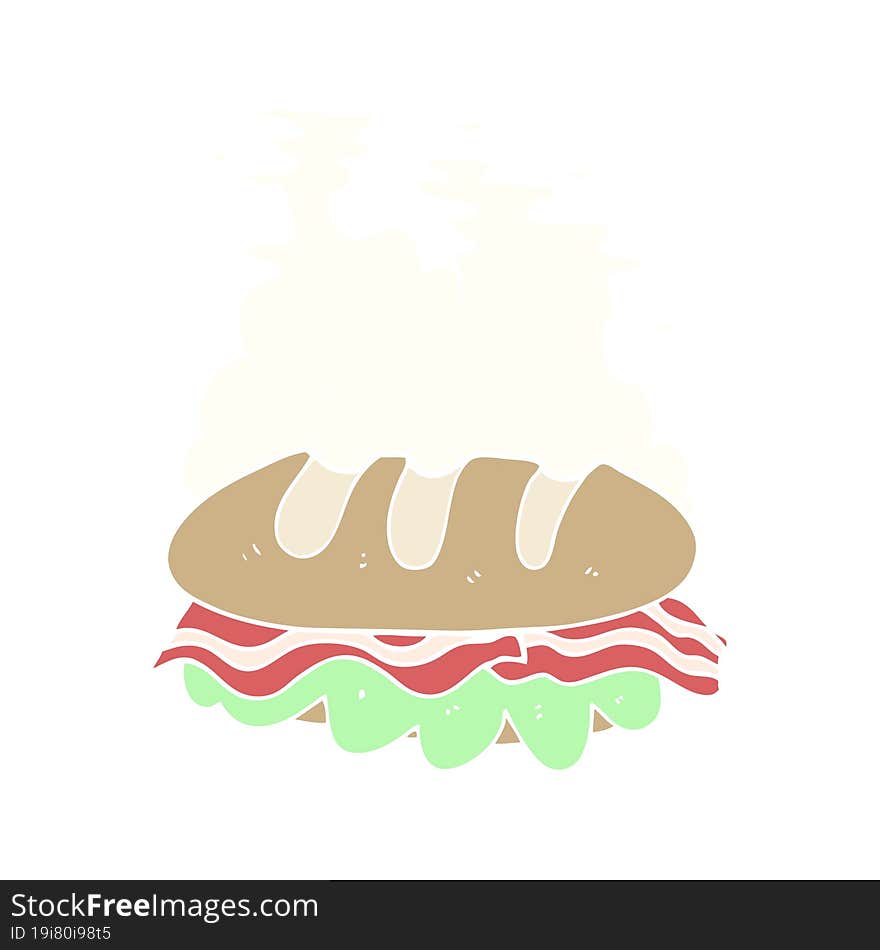 Flat Color Illustration Of A Cartoon Huge Sandwich