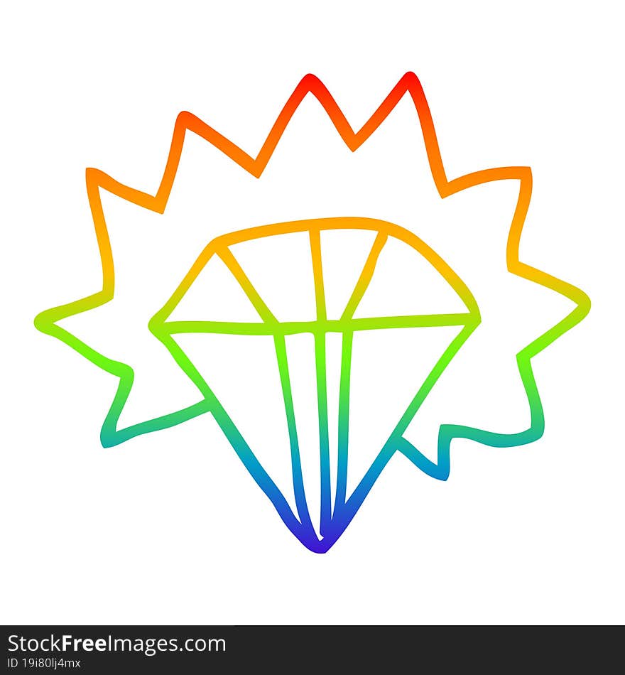 rainbow gradient line drawing of a cartoon shining diamond