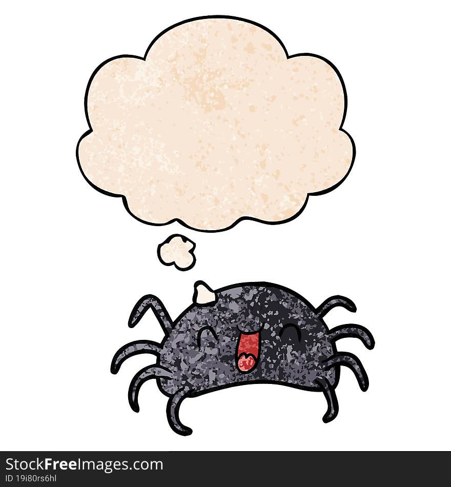 cartoon spider and thought bubble in grunge texture pattern style