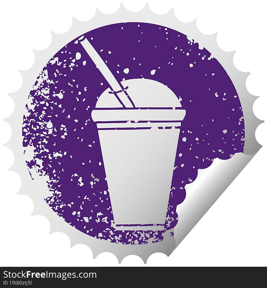 quirky distressed circular peeling sticker symbol soft drink